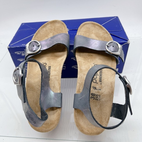 Birkenstock Papillio Soley Ring Buckle Sandal Metallic Black Wedge EU 38 - Picture 12 of 12